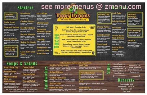 tony locos|woodbine menu.